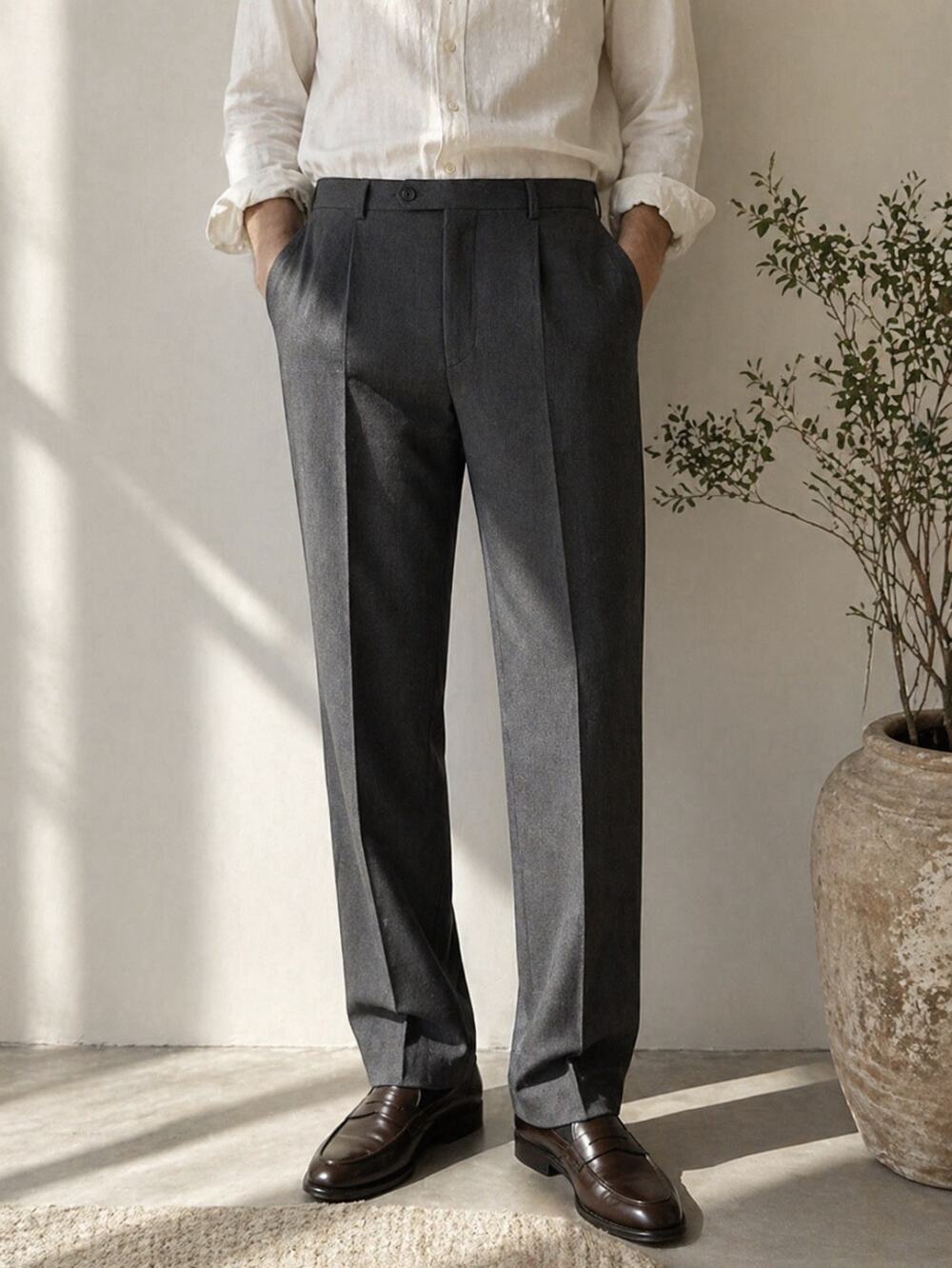 Luxury Gray Italian Wool Blend Trousers Straight Leg Minimalist 38 - Picture 1 of 12
